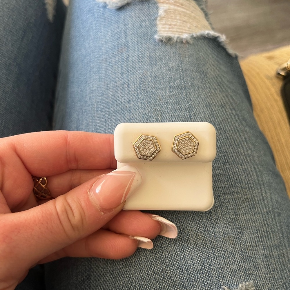 Elegant Sterling Silver Hexagon Stud Earrings